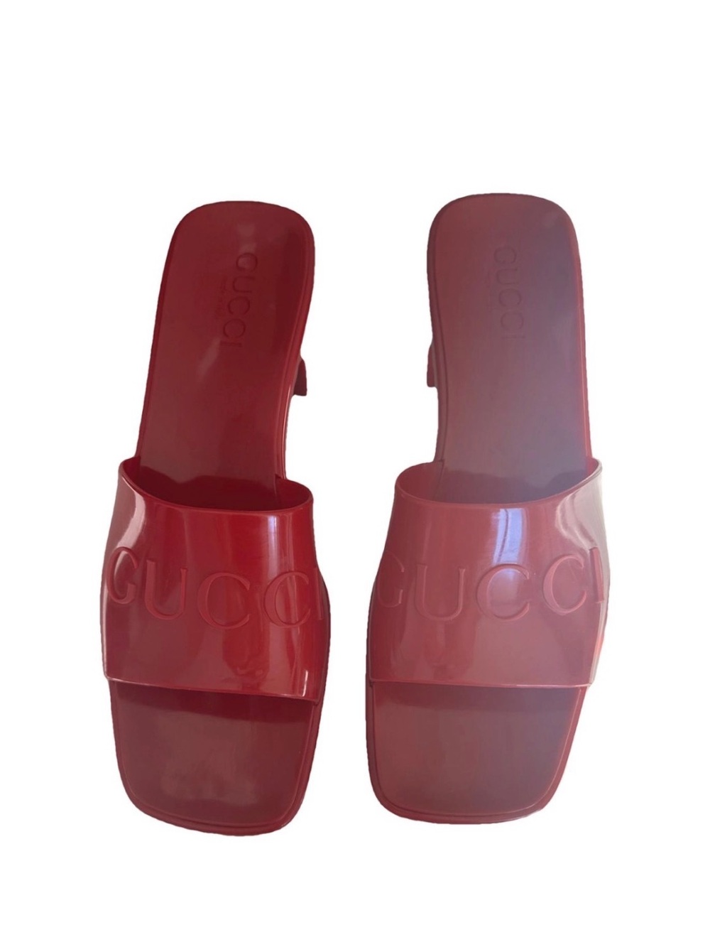 Gucci Red Rubber Logo Slide Mules